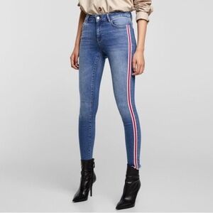 -Zara Authentic Denim By TRF Red striped Jeans- waist 26-27" X length 33"